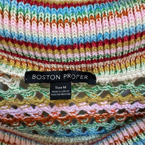 Boston Proper Crochet Sweater Rainbow Stripe Size Medium - Picture 2 of 8